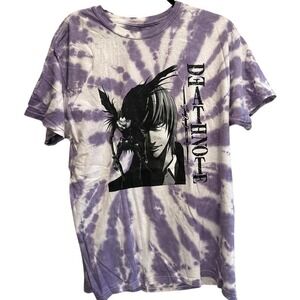 Death Note Anime Tie Dye Graphic T-Shirt Purple White Light Yagami Ryuk Large